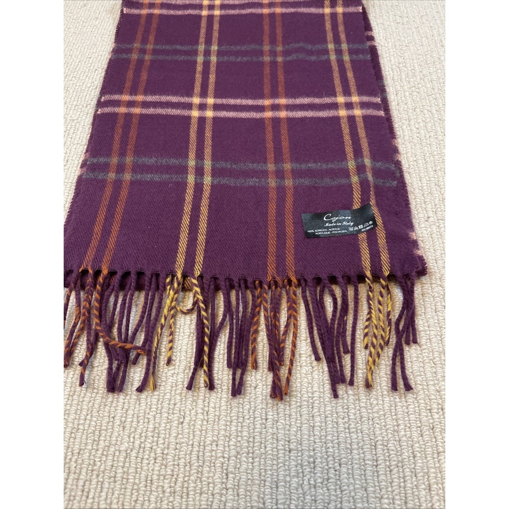Cejon Scarf Plaid Purple Soft Fleece Fringe Made in Italy 11x64